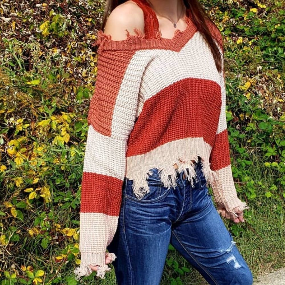 NWT Love Tree distressed fringe sweater